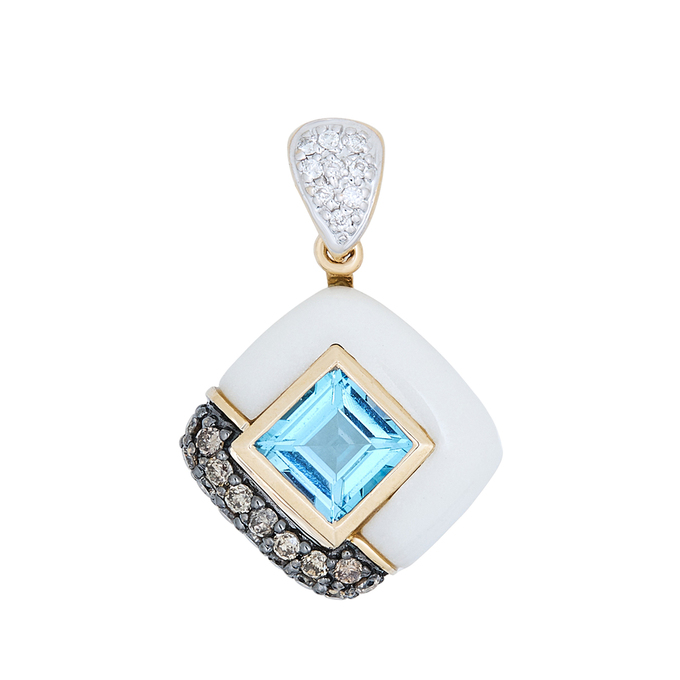 Подвеска из золота 585 пробы c топазом, бриллиантами и агатом, Л 2010 8607 за 26900