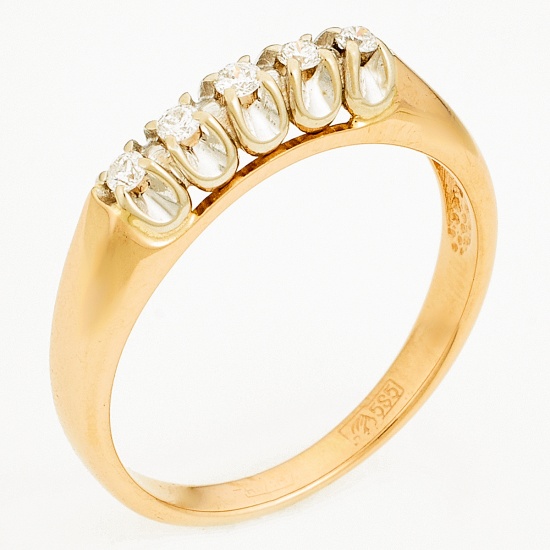Кольцо из комбинированного золота 585 пробы c 5 бриллиантами, Л63018611 за 17100