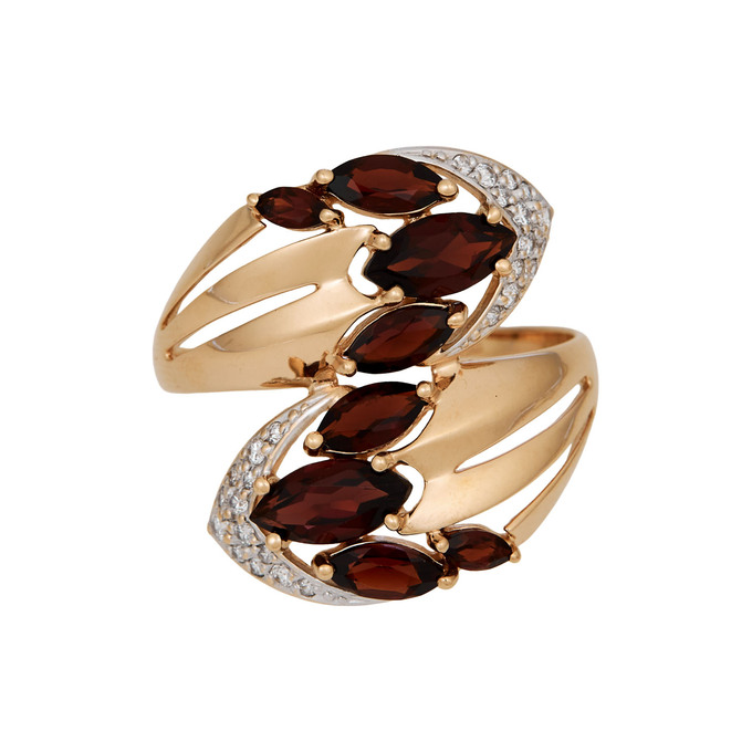 Кольцо из золота 585 пробы c гранатами и фианитами