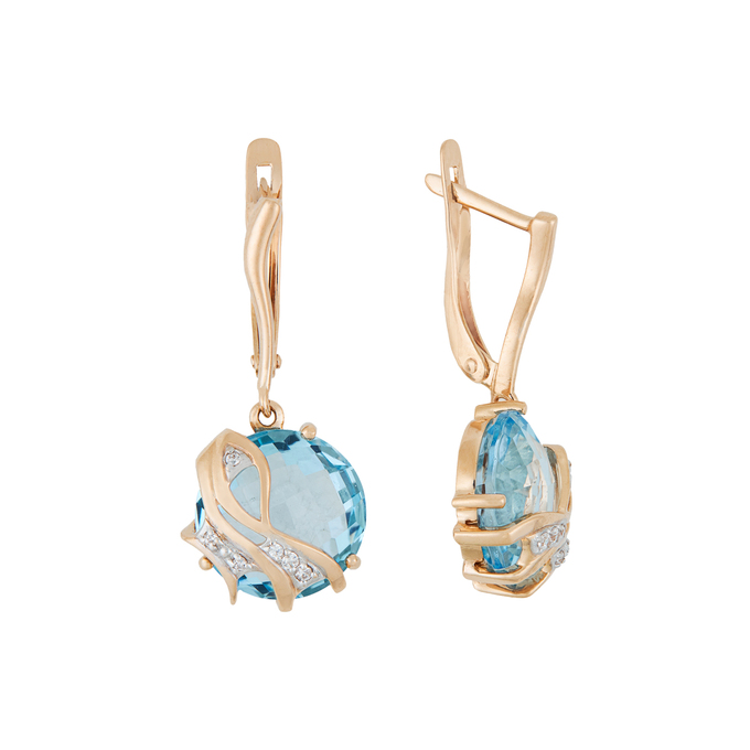 Серьги из золота 585 пробы c 2 топазами и 12 фианитами, Л 4710 1000 за 73628