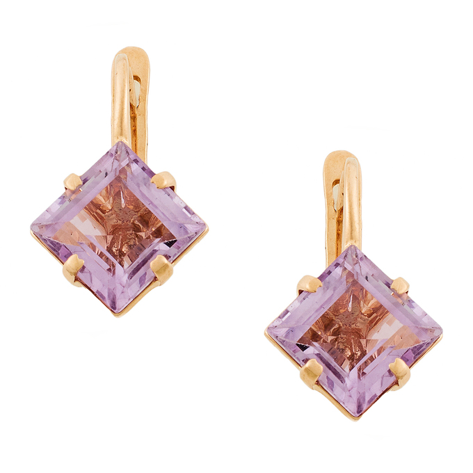 Серьги из красного золота 585 пробы c 2 аметистами