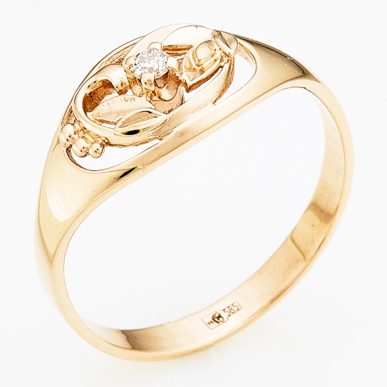 Кольцо из красного золота 585 пробы c 1 бриллиантом, Л61017039 за 17 520 ₽