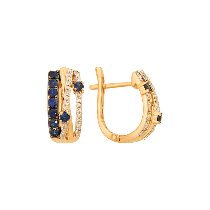 Серьги из золота 585 пробы c сапфирами и бриллиантами