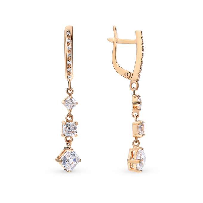 Серьги из красного золота 585 пробы c фианитами