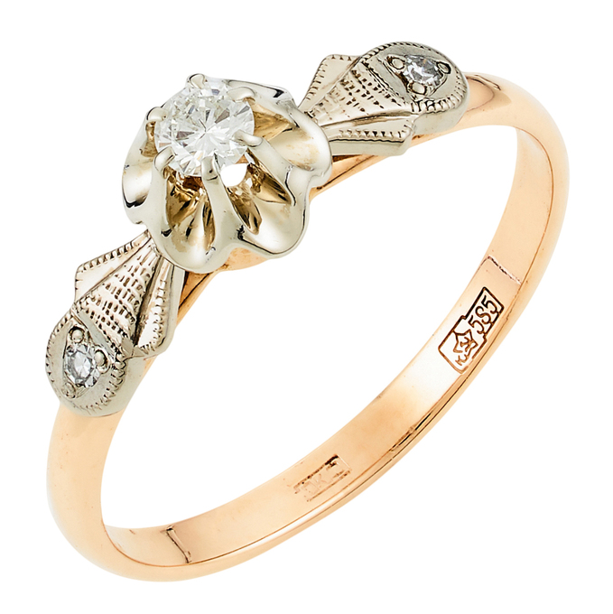 Кольцо из комбинированного золота 585 пробы c 3 бриллиантами