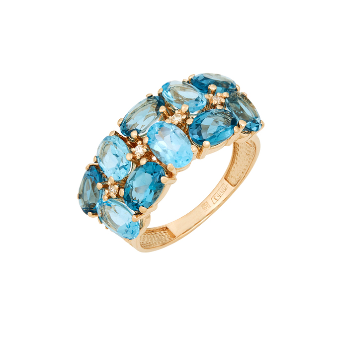 Кольцо из золота 585 пробы c топазами и бриллиантами