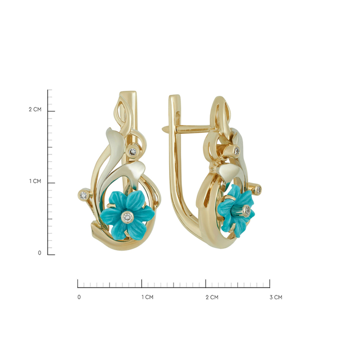 Серьги из золота 585 пробы c бриллиантами и бирюзой, Л 6101 4332 за 66900