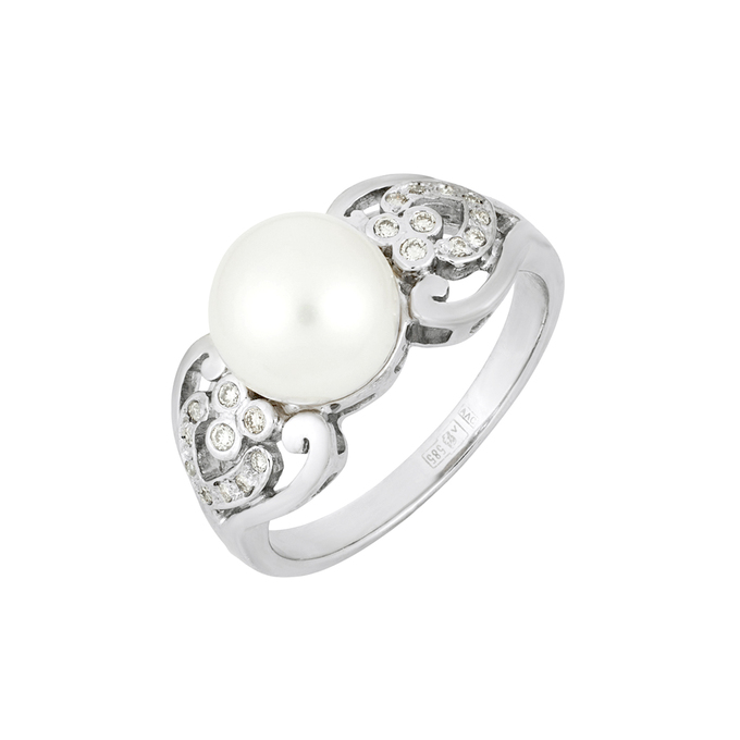 Кольцо из золота 585 пробы c бриллиантами и культивированным жемчугом, Л 3507 1959 за 53200