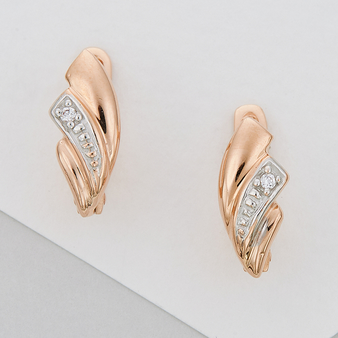 Серьги из комбинированного золота 585 пробы c фианитами