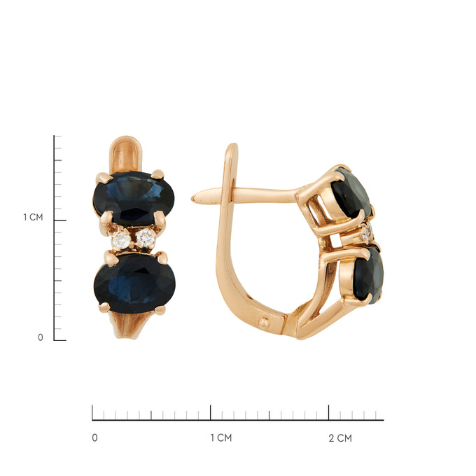 Серьги из золота 585 пробы c сапфирами и бриллиантами, Ц О007 2738 за 102000