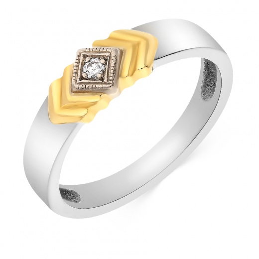 Кольцо из комбинированного золота 750 пробы c 1 бриллиантом 024741 фото 1