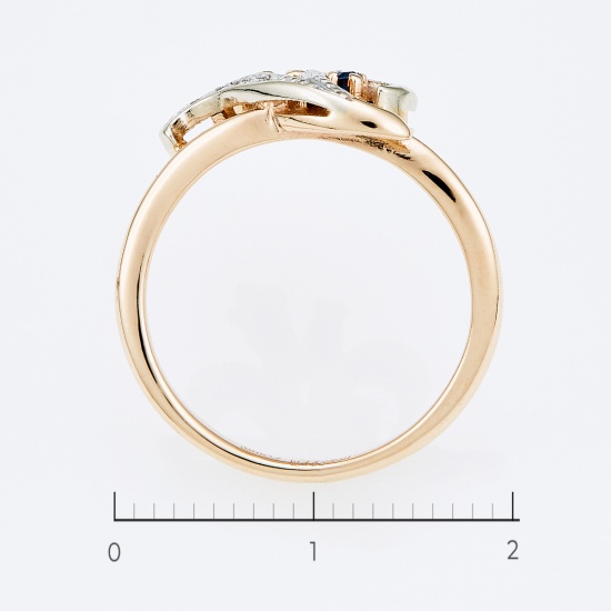 Кольцо из комбинированного золота 585 пробы c 12 бриллиантами и 3 сапфирами, Л58030213 за 17450