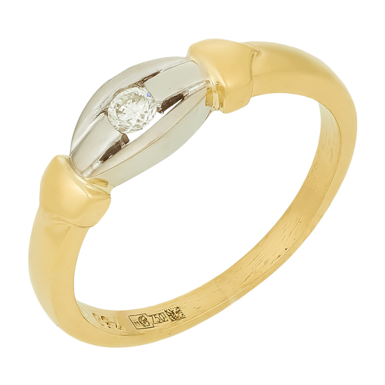 Кольцо из комбинированного золота 750 пробы c 1 бриллиантом, Л28091421 за 42000