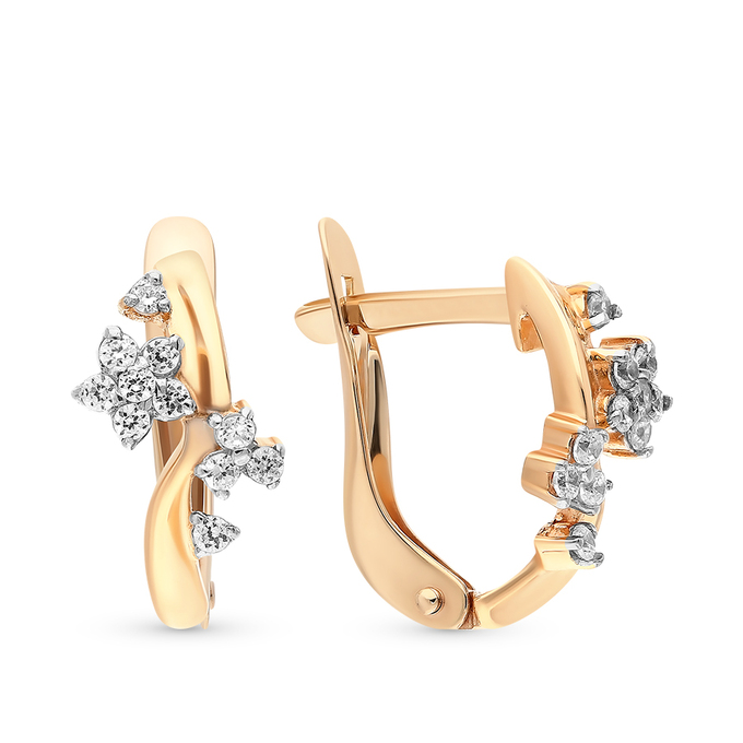 Серьги из красного золота 585 пробы c фианитами