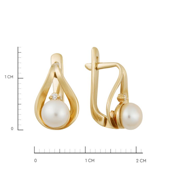 Серьги из золота 585 пробы c бриллиантами и культивированным жемчугом, Л 3706 7412 за 37400