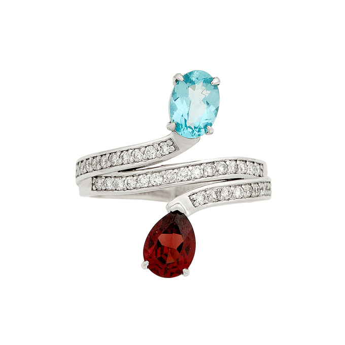 Кольцо из золота 750 пробы c гранатом, турмалином и бриллиантами, Л 2812 3924 за 121000