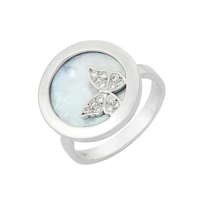 Кольцо из золота 750 пробы c бриллиантами и перламутром, Л 3505 8157 за 117000