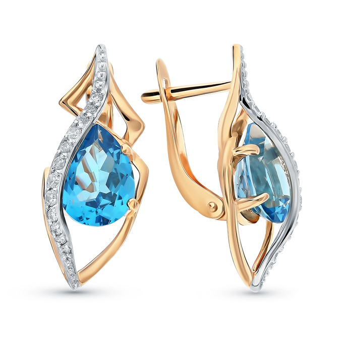 Серьги золото, 585, 2 к.,4,39 гр. (чистый вес 2,79 гр.) износ,  (ЗУ); 24 Фианит, 2 Топаз