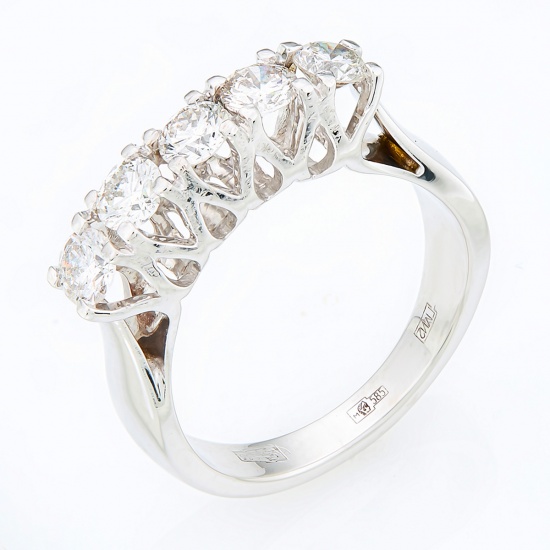 Кольцо из белого золота 585 пробы c 5 бриллиантами, 141958 за 149 030 ₽