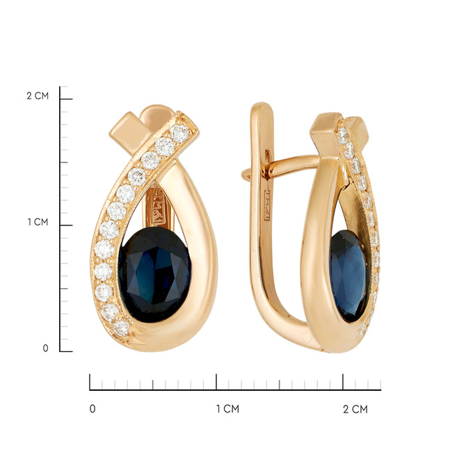 Серьги из золота 585 пробы с сапфирами и бриллиантами, Ц О007 4291 за 117000