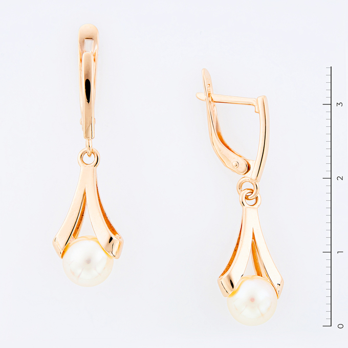 Серьги из золота 585 пробы c 2 культ. жемчугами