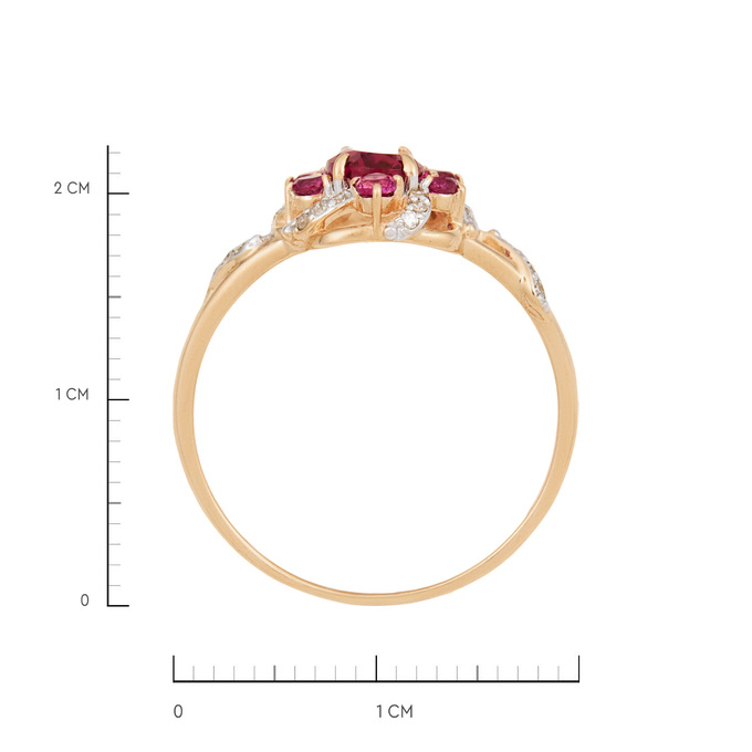 Кольцо из золота 585 пробы c бриллиантами и синтетическими рубинами, Л 6002 5939 за 24800