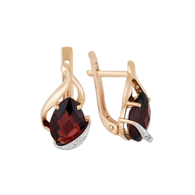Серьги из золота 585 пробы c 2 гранатами и 2 фианитами, Л 6201 8616 за 39680