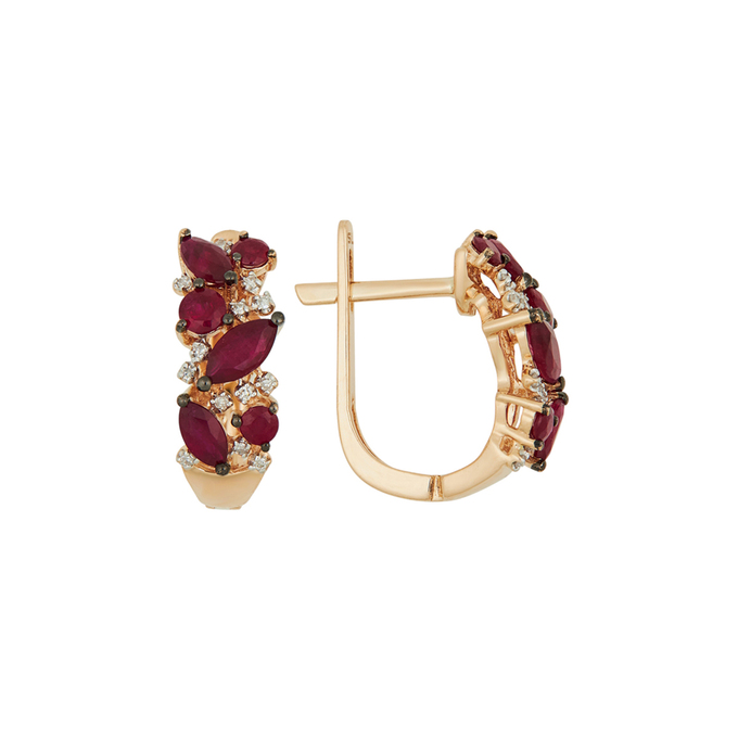 Серьги из золота 585 пробы c рубинами и бриллиантами