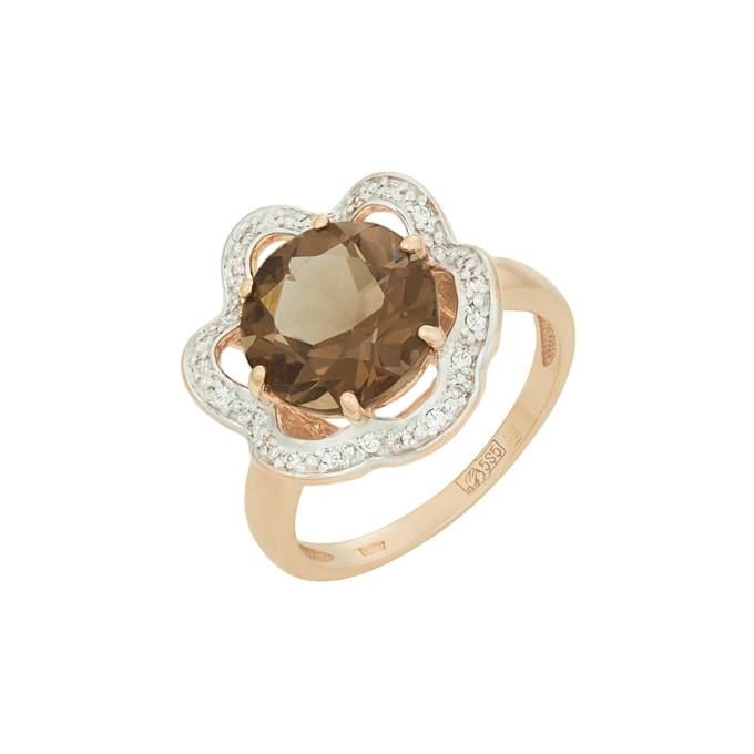 Кольцо из золота 585 пробы c раухтопазом и фианитами