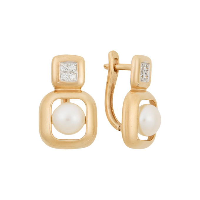 Серьги из золота 585 пробы c фианитами и культивированным жемчугом, Ц О007 2753 за 41000