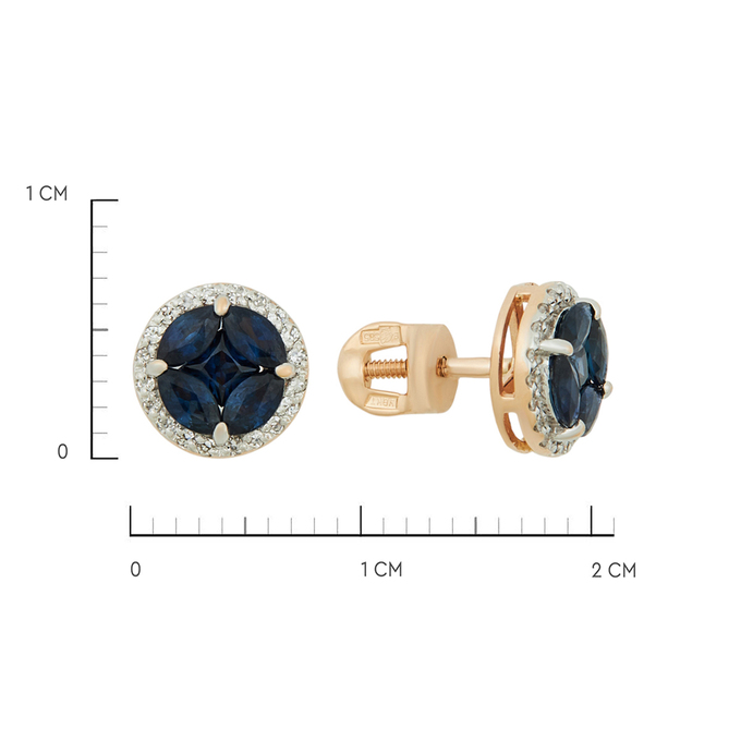 Серьги из золота 585 пробы c сапфирами и бриллиантами