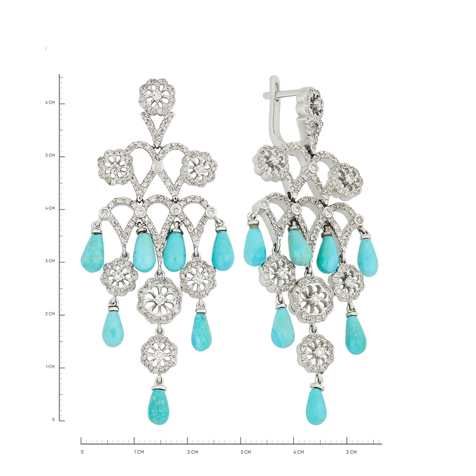 Серьги из золота 750 пробы с бирюзой и бриллиантами, Ц О007 3642 за 360000