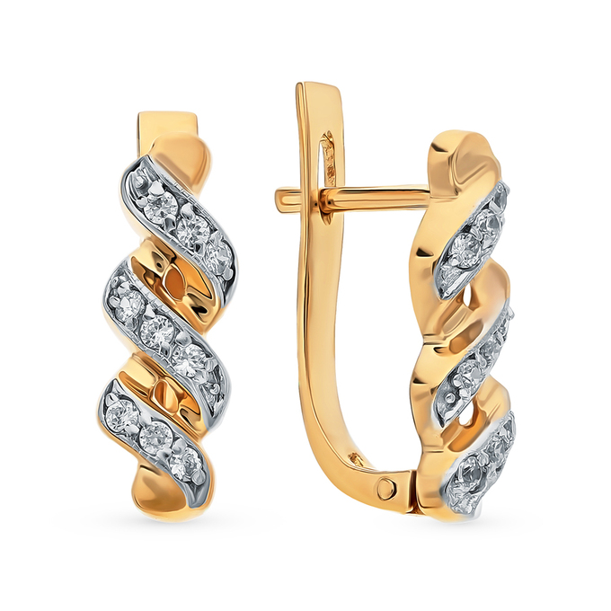 Серьги из красного золота 585 пробы c фианитами