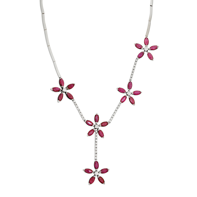 Колье из золота 750 пробы c облагороженными рубинами и бриллиантами, Л 2806 1303 за 405000