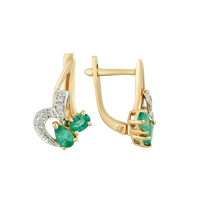 Серьги из золота 585 пробы c изумрудами и бриллиантами