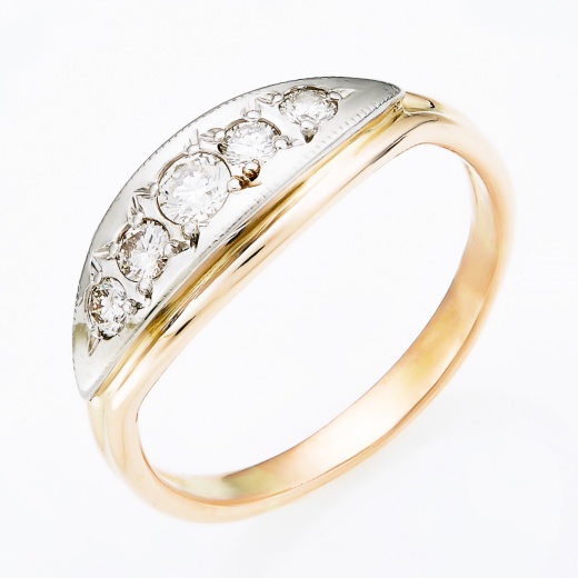 Кольцо из комбинированного золота 583 пробы c 5 бриллиантами 140189 фото 1