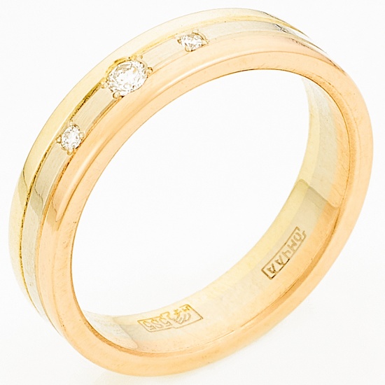 Кольцо из комбинированного золота 585 пробы c 3 бриллиантами, Л36059578 за 14950