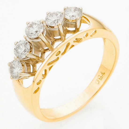 Кольцо из комбинированного золота 750 пробы c 5 бриллиантами, Л29117617 за 71 200 ₽