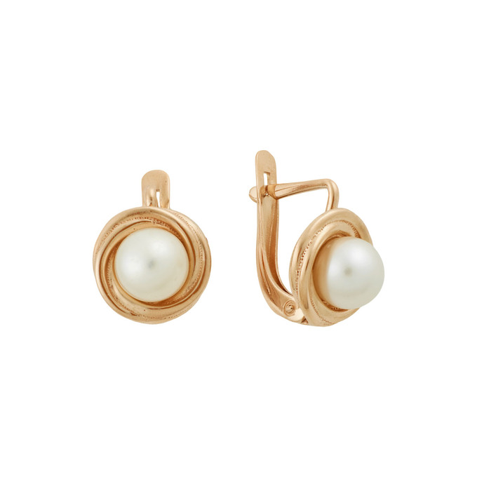 Серьги из золота 585 пробы c культивированным жемчугом