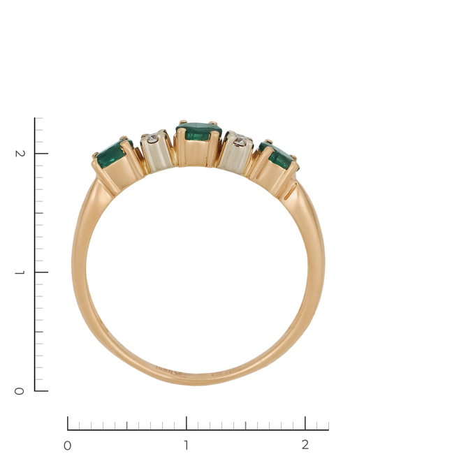 Кольцо из красного золота 585 пробы c 2 бриллиантами и 3 изумрудами, Л 2809 5665 за 43120