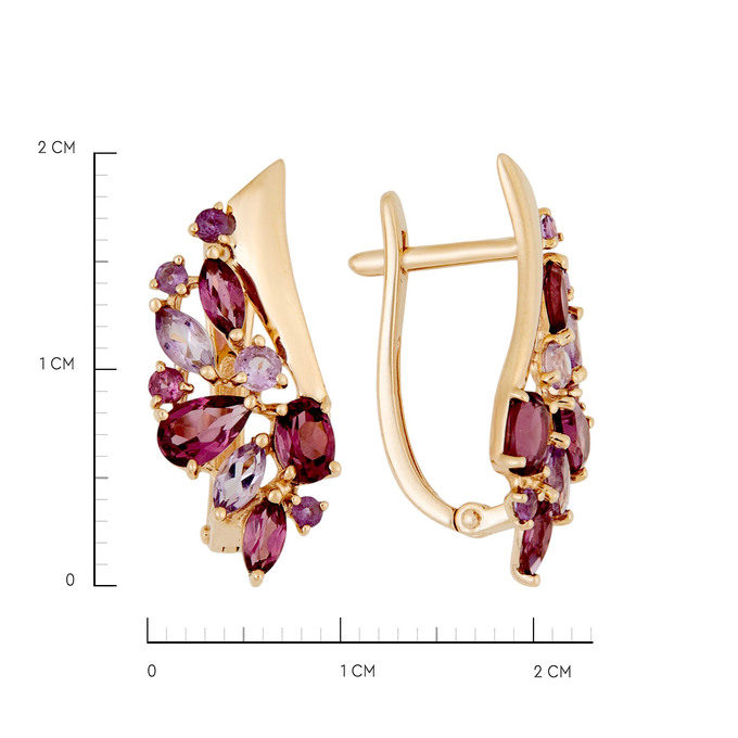Серьги из золота 585 пробы с родолитами и аметистами, Л 6202 1973 за 35200