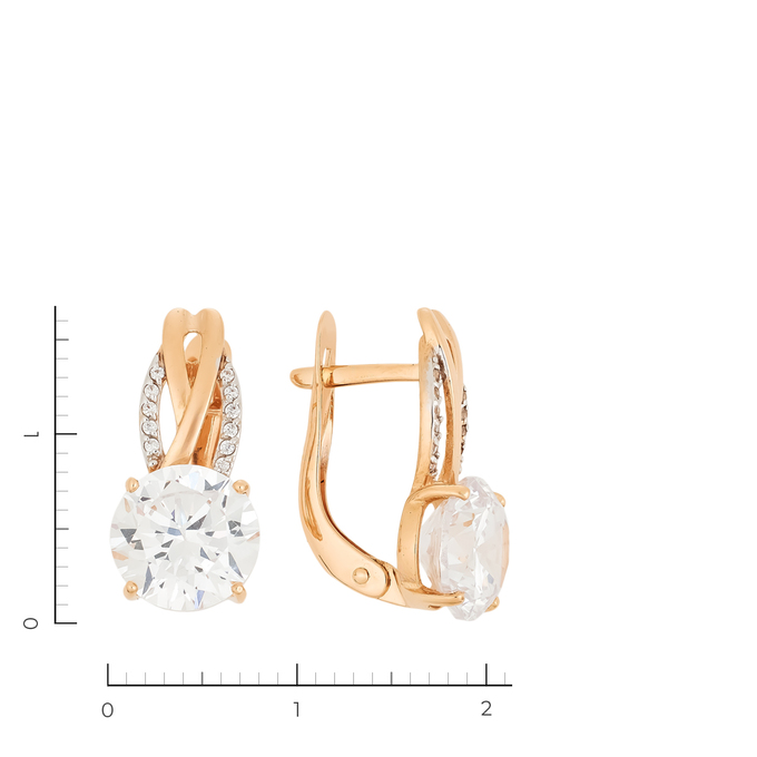 Серьги из красного золота 585 пробы c 24 фианитами