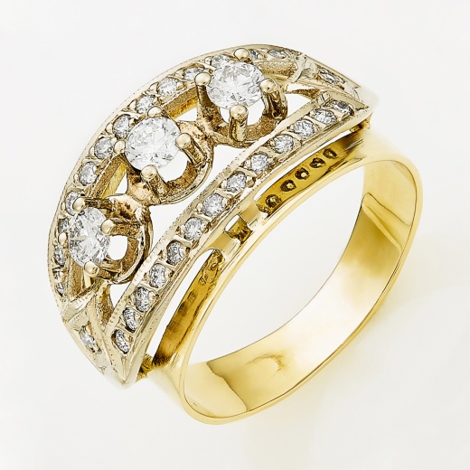 Кольцо из комбинированного золота 585 пробы c 31 бриллиантами Л47075601 фото 1