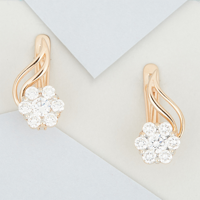 Серьги из красного золота 585 пробы c фианитами