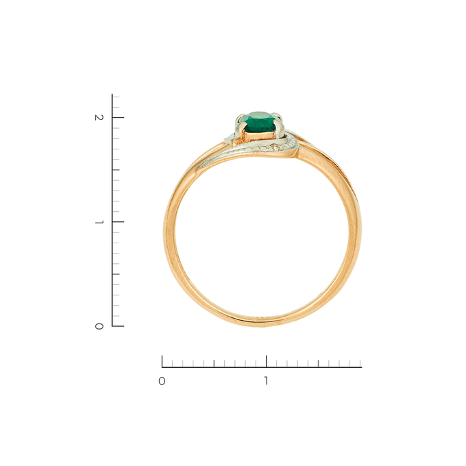 Кольцо из комбинированного золота 585 пробы c 1 изумрудом и 2 бриллиантами