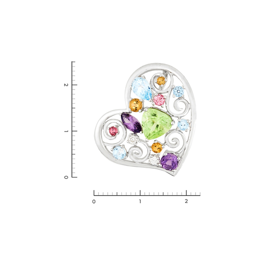 Подвеска из белого золота 750 пробы c 2 бриллиантами и 2 аметистами и 4 топазами и 3 цитринами и 2 турмалинами и 1 хризолитом, Л28099741 за 55200