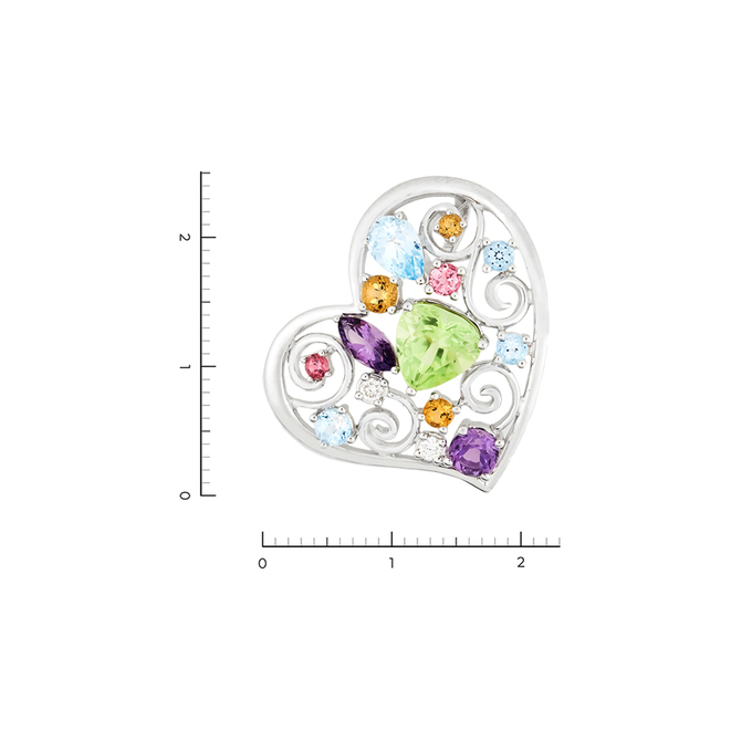 Подвеска из белого золота 750 пробы c 2 бриллиантами и 2 аметистами и 4 топазами и 3 цитринами и 2 турмалинами и 1 хризолитом, Л 2809 9741 за 55200
