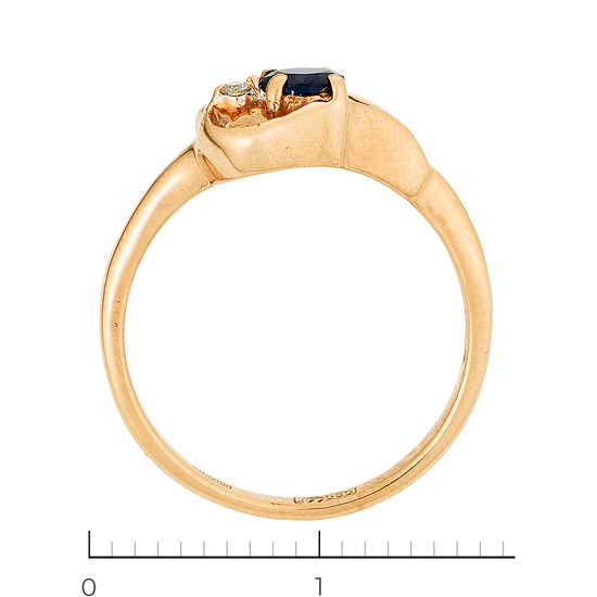 Кольцо из красного золота 585 пробы c 1 бриллиантом и 1 синт. сапфиром, Л75016377 за 9540