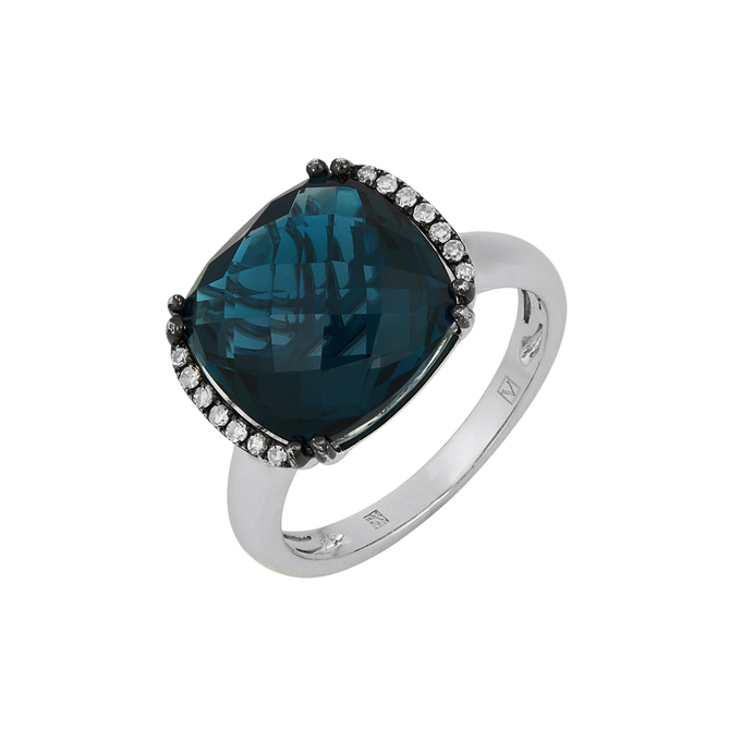 Кольцо из золота 585 пробы c топазом Лондон и бриллиантами