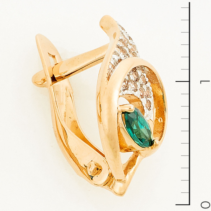 Серьги из красного золота 585 пробы c фианитами и 2 камнями синтетическими